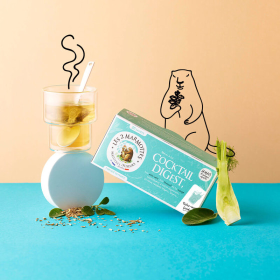 Tisane digestive Cocktail Digest anis vert fenouil et sauge Les 2 Marmottes - Made In France - Sans arômes ajoutés Tisane digestive Cocktail Digest anis vert fenouil et sauge Les 2 Marmottes - Made In France - Sans arômes ajoutés