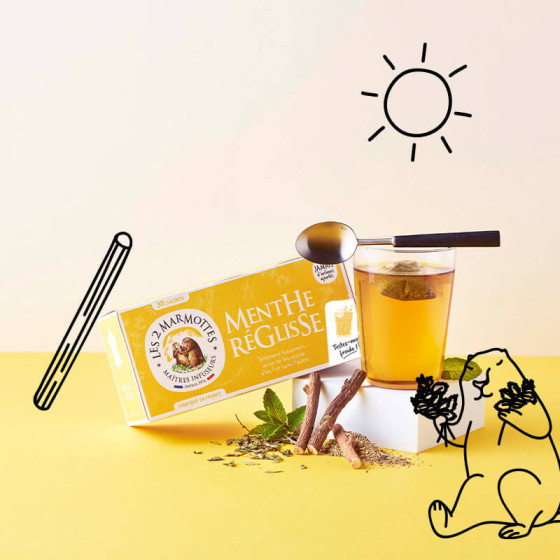 Tisane Menthe Réglisse 100% plantes Les 2 Marmottes - Made in France - Sans arômes ajoutés Tisane Menthe Réglisse 100% plantes Les 2 Marmottes - Made in France - Sans arômes ajoutés