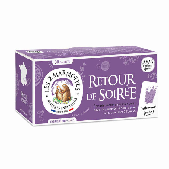 Infusion Retour de Soirée romarin menthe citron Les 2 Marmottes - Made in France - Sans arômes ajoutés