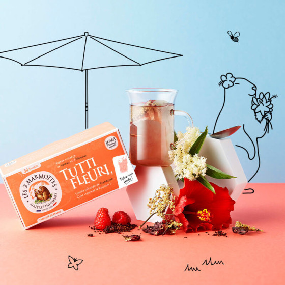 Tisane Tutti Fleuri Made in France : framboise sureau et hibiscus, sans arômes ajoutés Tisane Tutti Fleuri Made in France : framboise sureau et hibiscus, sans arômes ajoutés