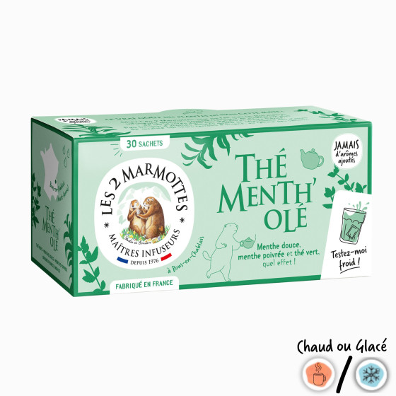 Thé vert à la menthe biologique Les 2 Marmottes - Made in France - Sans arômes ajoutés