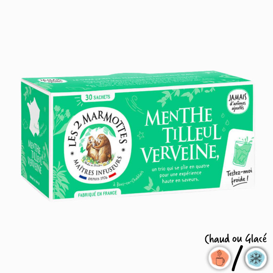 Infusion Menthe Tilleul Verveine Les 2 Marmottes - Made in France - Sans arômes ajoutés