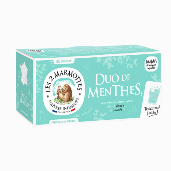 Infusion duo de menthes Les 2 Marmottes - Made in France - Sans arômes ajoutés Infusion duo de menthes Les 2 Marmottes - Made in France - Sans arômes ajoutés