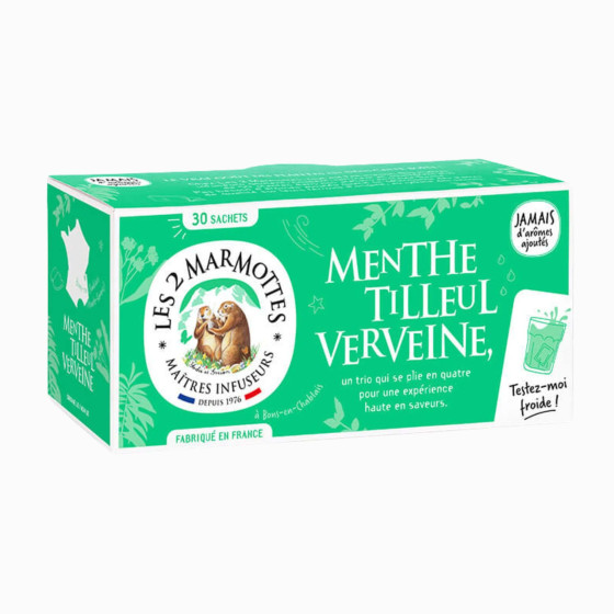 Infusion Menthe Tilleul Verveine Les 2 Marmottes - Made in France - Sans arômes ajoutés