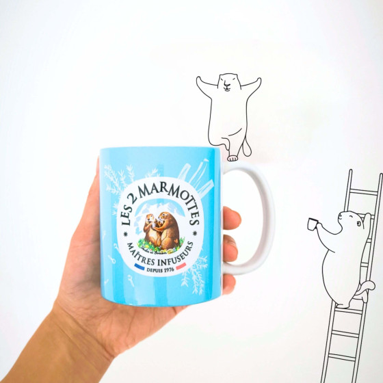 Mug bleu pâle les 2 marmottes logo