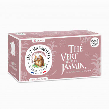Thé vert aux fleurs de jasmin biologique Les 2 Marmottes - Made in France - Sans arômes ajoutés