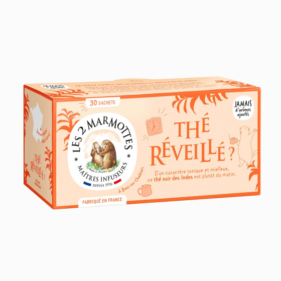 Thé réveillé - thé noir biologique Les 2 Marmottes - Made in France - Sans arômes ajoutés Thé réveillé - thé noir biologique Les 2 Marmottes - Made in France - Sans arômes ajoutés