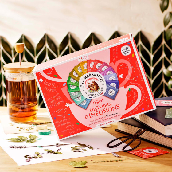 Coffret de tisanes pour le soir, histoires d'infusions, tisanes naturelles sans arômes ajoutées Coffret de tisanes pour le soir, histoires d'infusions, tisanes naturelles sans arômes ajoutées