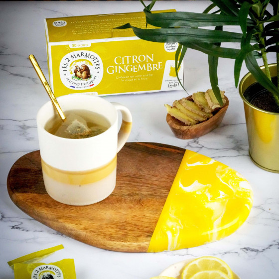 Tisane Citron Gingembre Les 2 Marmottes sans arômes ajoutés Tisane Citron Gingembre Les 2 Marmottes sans arômes ajoutés