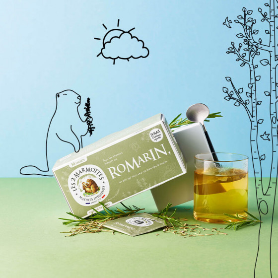 Tisane Romarin 100% plantes Les 2 Marmottes - Made in France - Sans arômes ajoutés