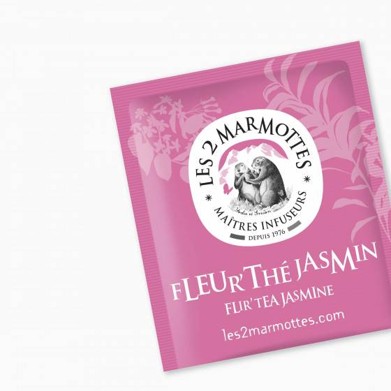 Thé vert jasmin 100% Bio  Infusions & Thé Les 2 Marmottes : Fleur'Thé  Jasmin