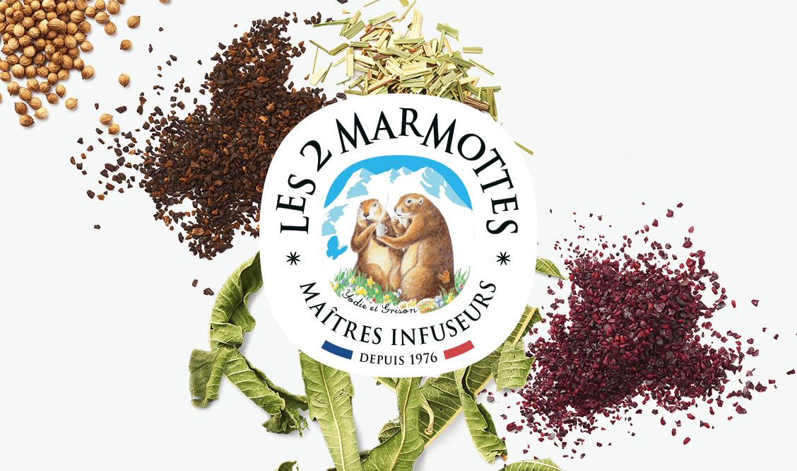 Matières premières pour infusion avec logo des 2 Marmottes