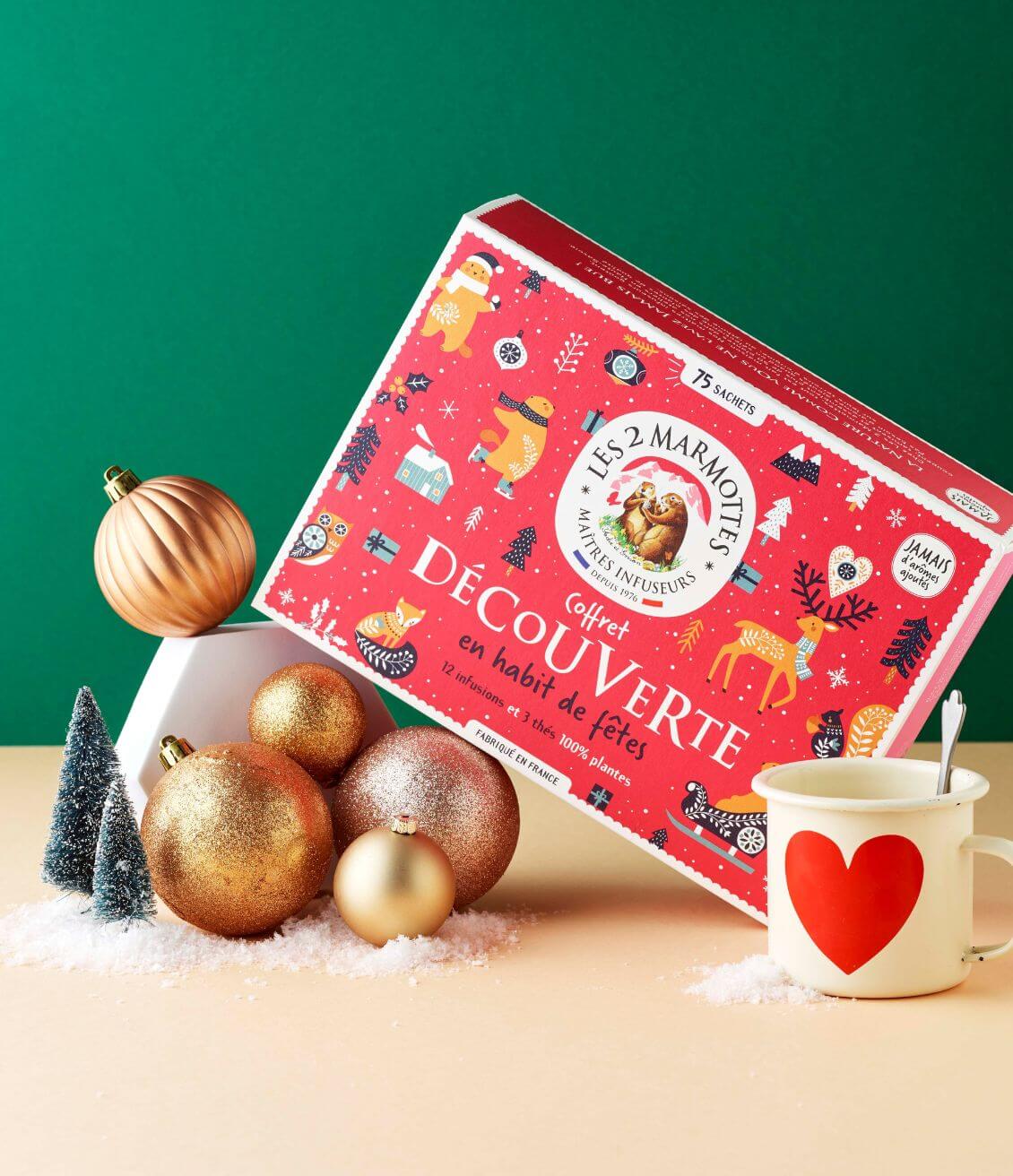 Coffret cadeau thés et tisanes décoration noel rouge