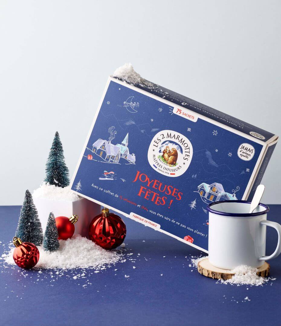 Coffret cadeau thés et tisanes sans arômes ajoutés bleu noel