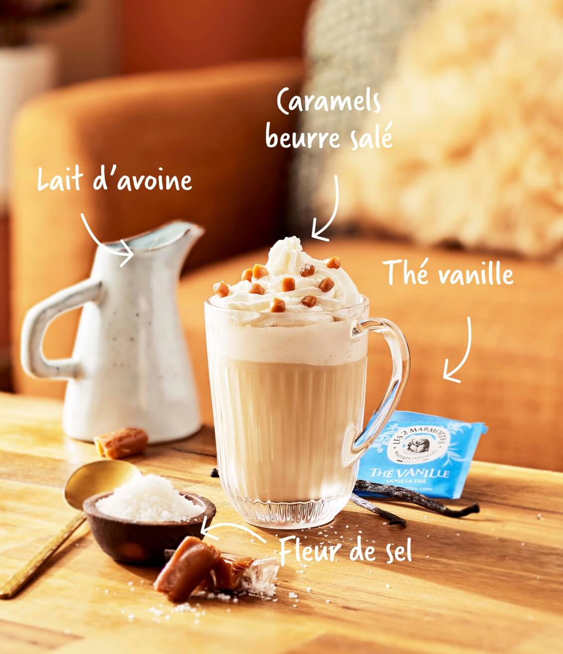 Ingrédients recette facile thé latte vanille-caramel beurre salé